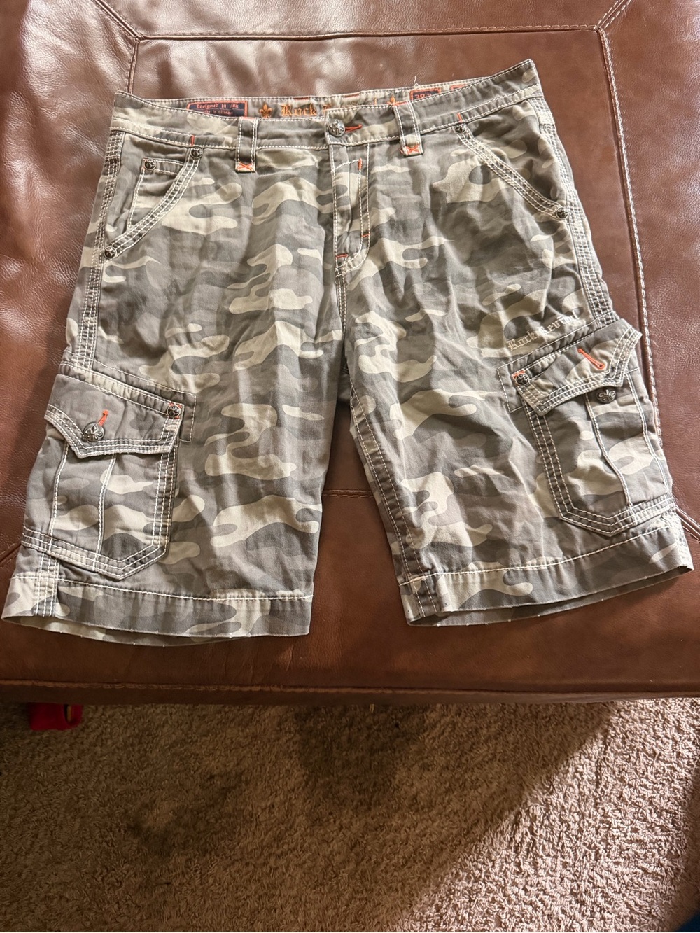 Rock Revival Men's Camo Cargo Shorts - Olive Green